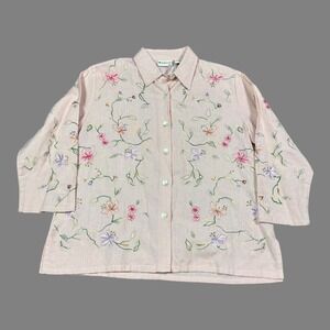 Vintage 90s Appleseed Embroidered‎ Casual Button Down Shirt Women's 12